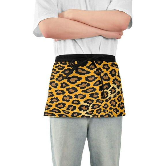 Leopard Print Clip Art Server Apron with 3 Pockets Waterproof Waitress Waist Short Apron for Man Woman 12 Inches