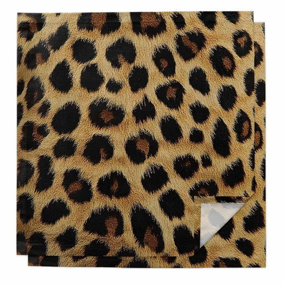 Leopard Print Cloth Napkins Washable Set of 2, Brown Yellow Retro Animal Fur Pattern Reusable Dinner Table Napkins Cloth Bulk for Weddings Kitchen Restaurants Hotel Events Parties 20 x 20 Inch