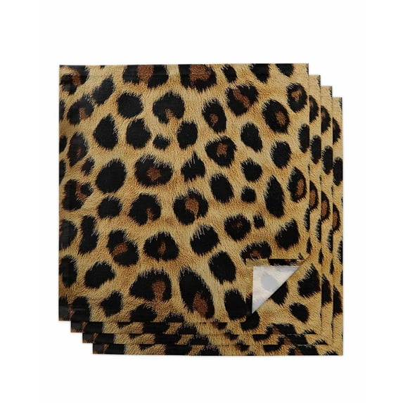Leopard Print Cloth Napkins Washable Set of 4, Brown Yellow Retro Animal Fur Pattern Reusable Dinner Table Napkins Cloth Bulk for Weddings Kitchen Restaurants Hotel Events Parties 20 x 20 Inch