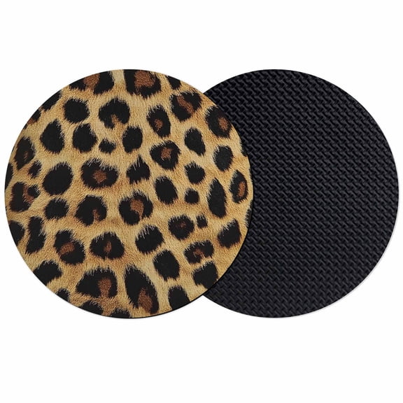 Leopard Print Coasters Set of 2, Brown Yellow Retro Animal Fur Pattern Absorbent Coasters for Drinks, Coaster for Bar Office Dining Coffee Table Accessories Decor, Non Slip Round Desk Coaster