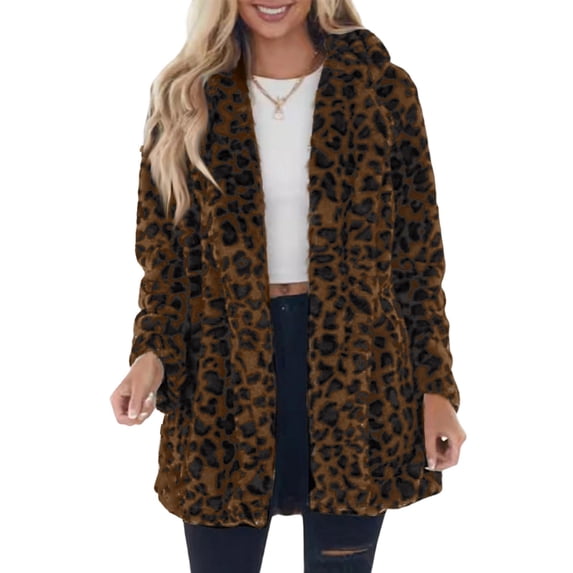 Leopard Print Coats for Women Open Front Outerwear Loose Fit Casual ...