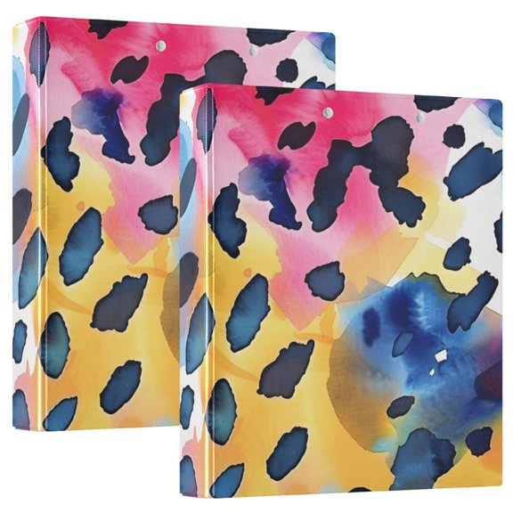 Leopard Print Colorful 3 Ring Binders 1.5 inch Hardcover File Folders with Interior Pockets A4 Size Organizer for School Office Hospital