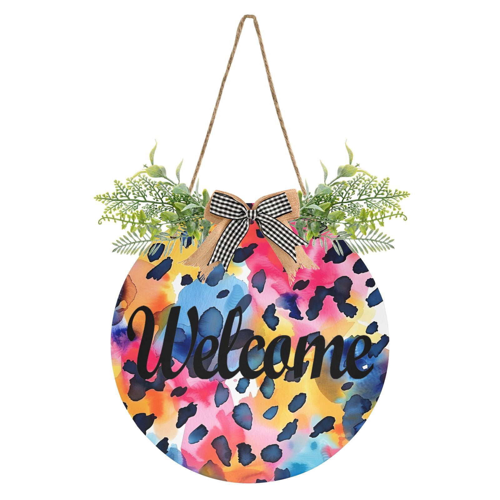 Leopard Print Colorful Welcome Sign for Front Door Wreath Door Sign for ...