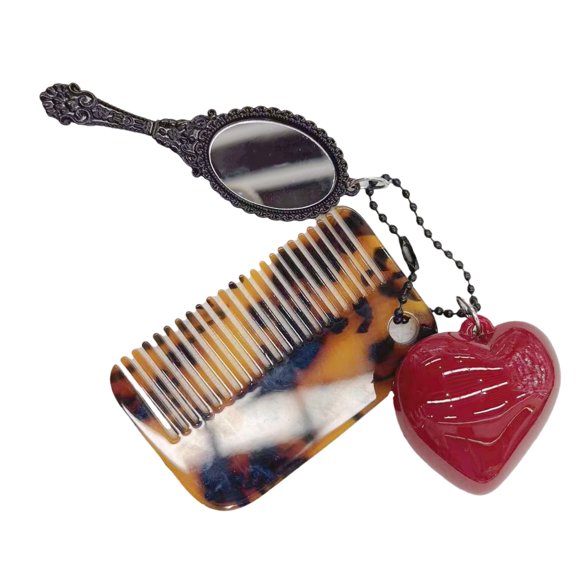 Leopard Print Comb Pendant Keychain Heart Charm Keyring Daily Use Bag Pendant Beauty Tool Unique Gift for Friend