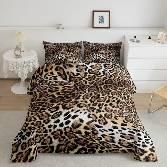 Leopard Print Comforter Cheetah Bedding,Safari Animal Bedding Sets & Collections Jungle Theme Down Comforter Twin Size Animal Design Duvet,Luxury Ultra Soft Brown Quilt 2-Piece