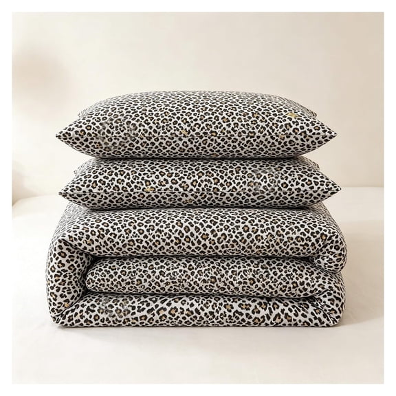 Leopard Print Comforter King Size Bedding Set, 3 Piece Cheetah Animal Print Cotton Bedding, Black White Leopard Bedding for King Beds with 2 Pillowcases, Soft Machine Washable Blanket