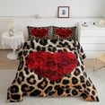thumbnail image 1 of Leopard Print Comforter Set Teen,Southwest African Big Cat Cheetah Skin Down Comforter,Tropical Woodland Animal Bedding Full,Romance Red Rose Duvet Insert Wild Animals Hunting Decor, 1 of 5