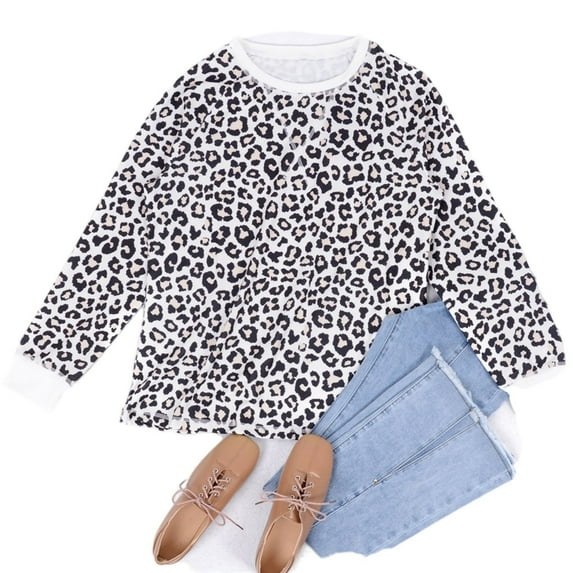 Leopard Print Contrast Stitch Sweater Brown X-Large