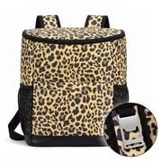 Leopard Print Cooler Backpack 24 Cans, Insulated Leak Proof Backpack Cooler Bag, Soft Sided Ice Chest with Side Pockets for Beach Camping Picnic Work Travel