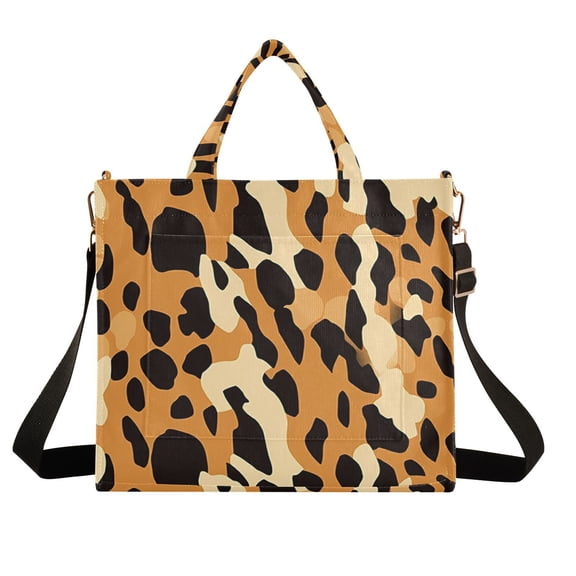 Leopard Print Corduroy Tote Bag Handbag Large Messenger Bag Shoulder Crossbody Zipper Bag Purse