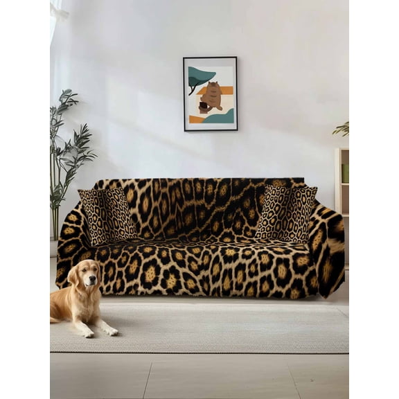 Leopard Print Couch Cover, Farmhouse Gradient Animals Texture Sofa Cover Blanket for Loveseat Couches,Sectional Sofa Slipcover Furniture Protector for Living Room Bedroom 71''x118''
