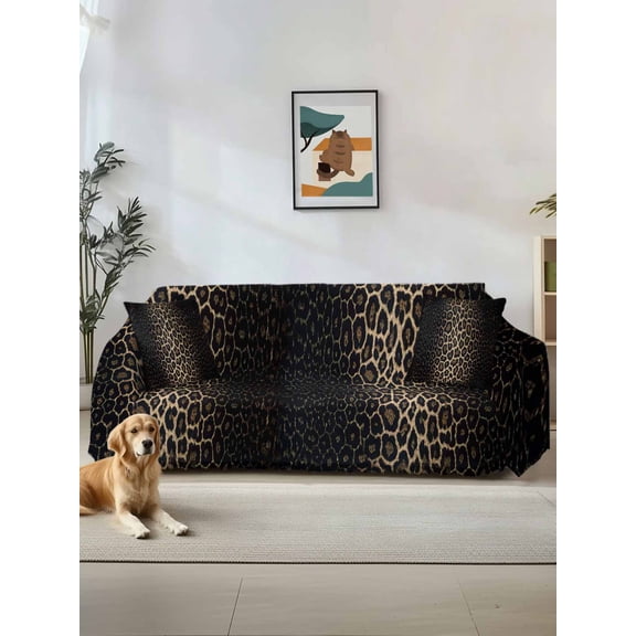 Leopard Print Couch Cover Sofa Covers 3 Cushion Sectional Couch, Chic Abstract Black Brown Animals Texture Washable Sofa Covers Slipcover Sectional Sofa Cover, Furniture Protector 71"x150"