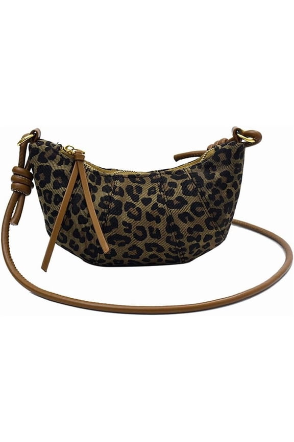 Leopard Print Crescent Bag for Women Print Hobo Crescent Crossbody Bag Casual Sling Half Moon Bag