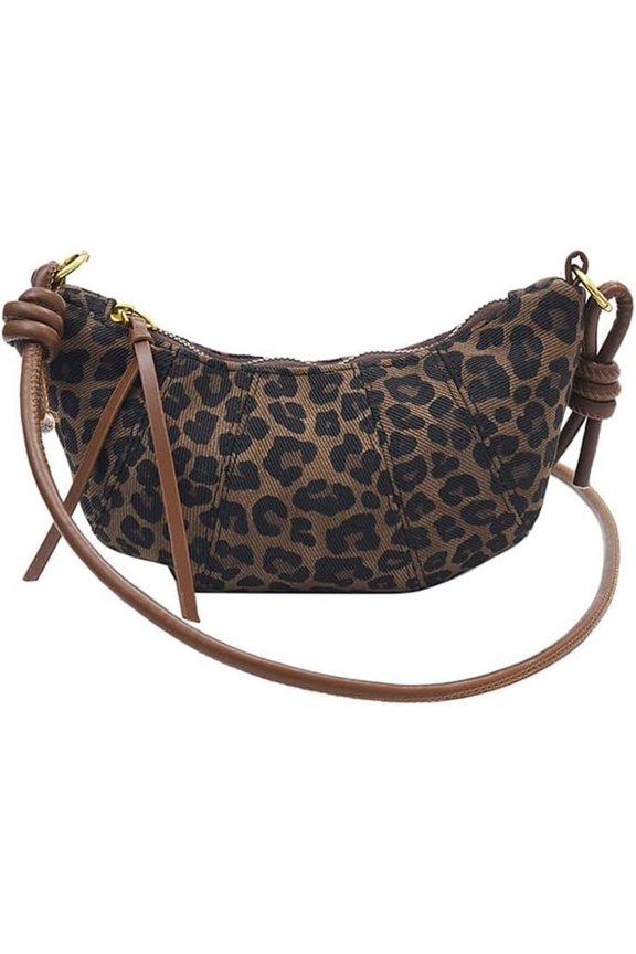 Leopard Print Crescent Bag for Women Print Hobo Crescent Crossbody Bag Casual Sling Half Moon Bag
