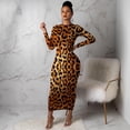 thumbnail image 1 of Leopard Print Crew Neck Maxi Dress (L, MultiBrown), 1 of 6