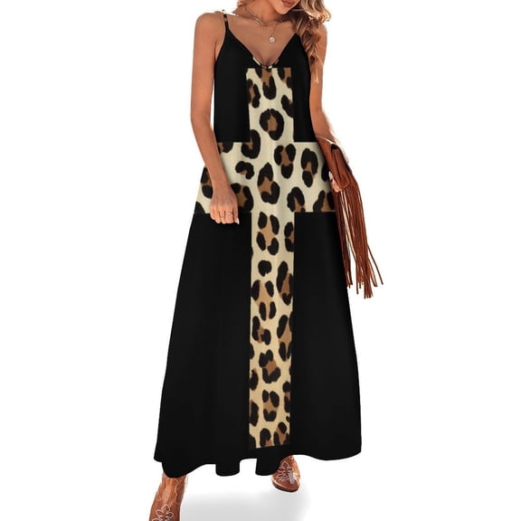 Leopard Print Cross Sleeveless Dress Women's Evening Dress Womans Clothing