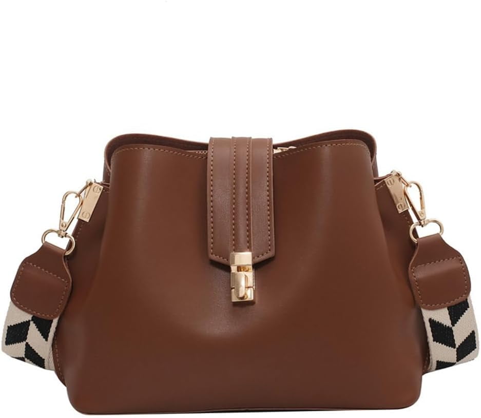 Leather Bucket Bags and Purses for Women Hobo Crossbody Bucket Handbag with Guitar Strap Casual Hobo Shoulder Bag