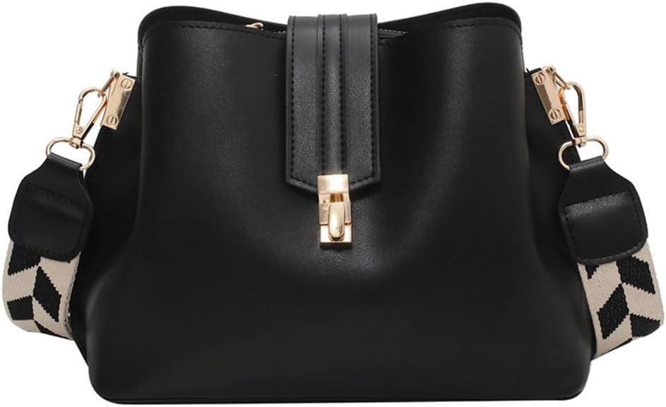 Leather Bucket Bags and Purses for Women Hobo Crossbody Bucket Handbag with Guitar Strap Casual Hobo Shoulder Bag