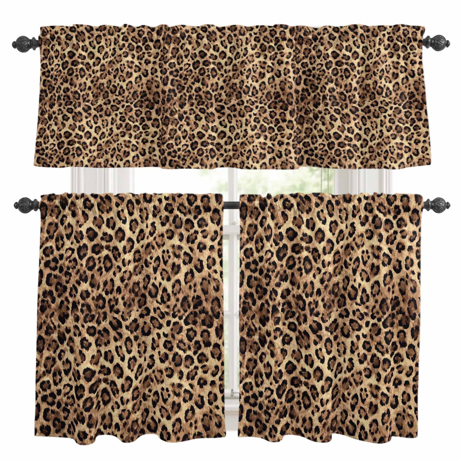 Leopard Print Curtain Valances Set Animal Abstract Retro Kitchen
