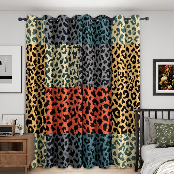Leopard Print Curtains 2 Panel Set, Blackout Curtains Patchwork Pattern, Leopard Print Decor for Kitchen Bedroom, Thermal Darkening Grommet Drapes-42"W x 45"L (Pack of 2)