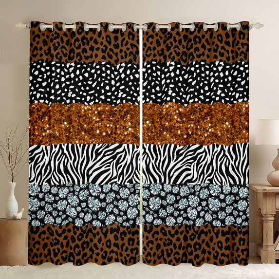 Leopard Print Curtains Adults Watercolor Brown Diamond 42''Wx84''L Curtains & Drapes Cheetah 30%-50% Blackout Curtains Christmas Gifts (No Real Glitter No Sequin)