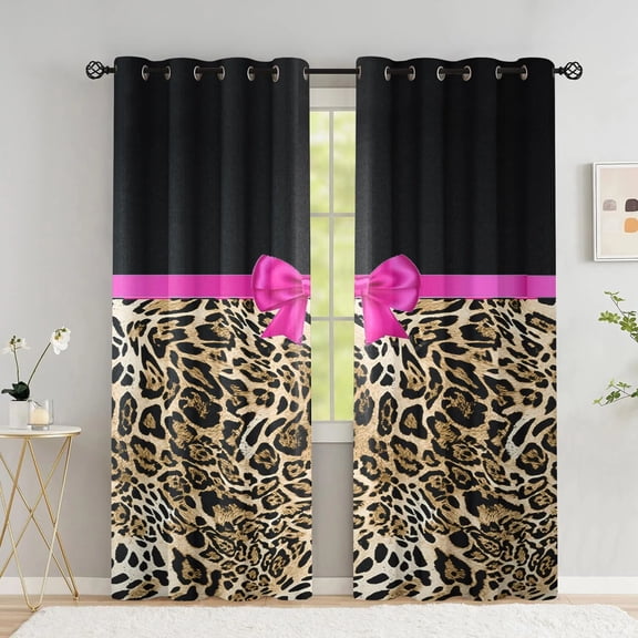 Leopard Print Curtains For Living Room Pink Bow ss Blackout Curtain For The Bedroom Zebra Print Window Treatments