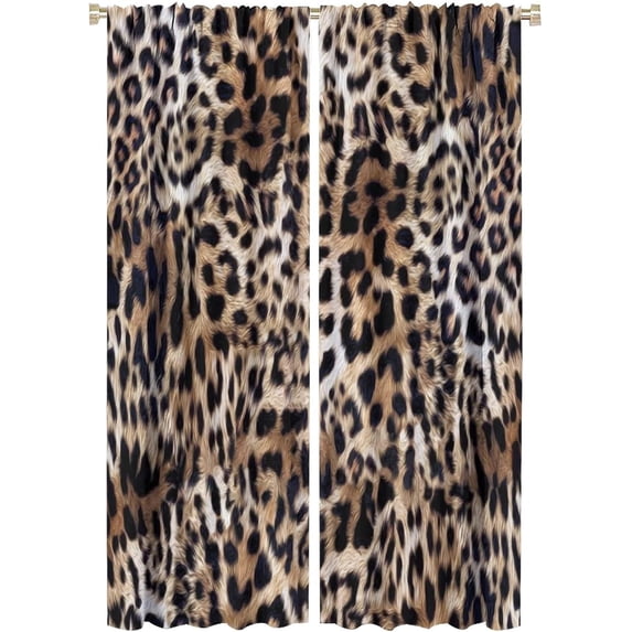 Leopard Print Curtains Nature Wildlife Vintage Cheetah Fur Spot Animal Skin Wild Animals Spots Pattern Blackout Print Rod Pocket Window Drapes for Bedroom Living Room 42x63in