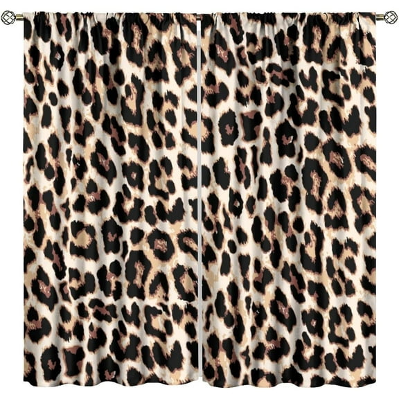 Leopard Print Curtains Rustic Brown Leopard Wild Animal Pattern Blackout Print Rod Pocket Window Drapes for Bedroom Living Room 42x54in