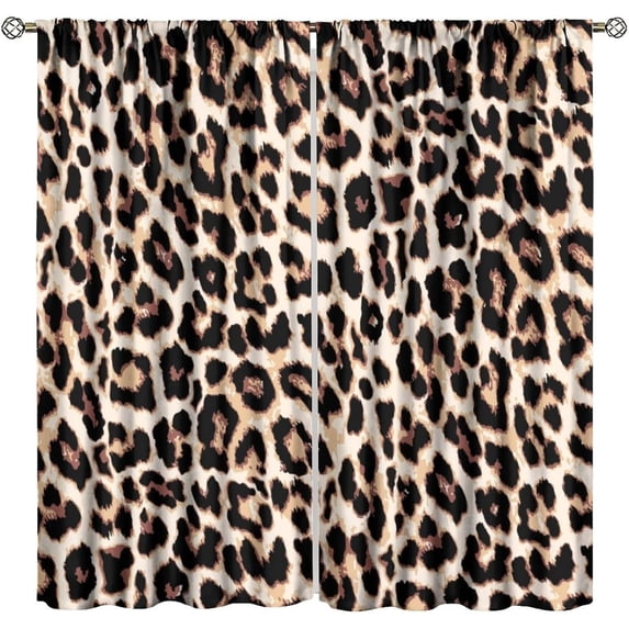 Leopard Print Curtains Rustic Brown Leopard Wild Animal Pattern Blackout Print Rod Pocket Window Drapes for Bedroom Living Room 52x84in