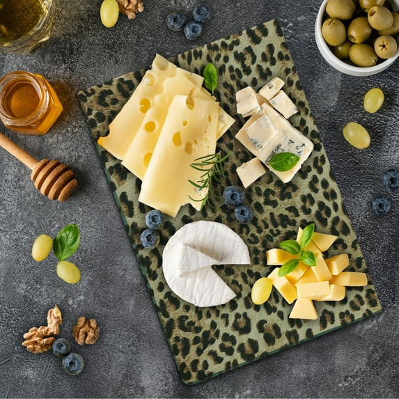 Leopard Print Cutting Board, Skin Pattern of a Wild Safari Animal Powerful Panthera Big Cat, Decorative Tempered Glass Cutting and Serving Board, Small Size, Pale Brown Black, by Ambesonne