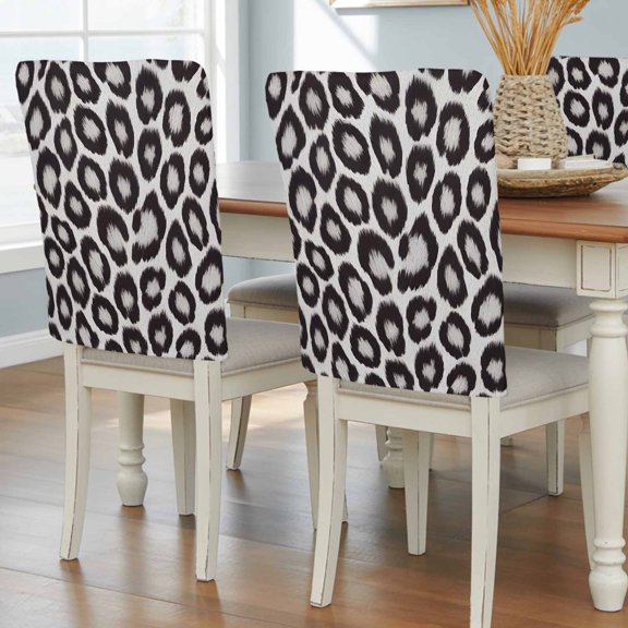 Leopard Print Dining Chair Back Cover Only, Black Gray Animal Texture Set of 4 Chair Back Covers, Removable Washable for Dining Room, Banquet & Holiday Decoration