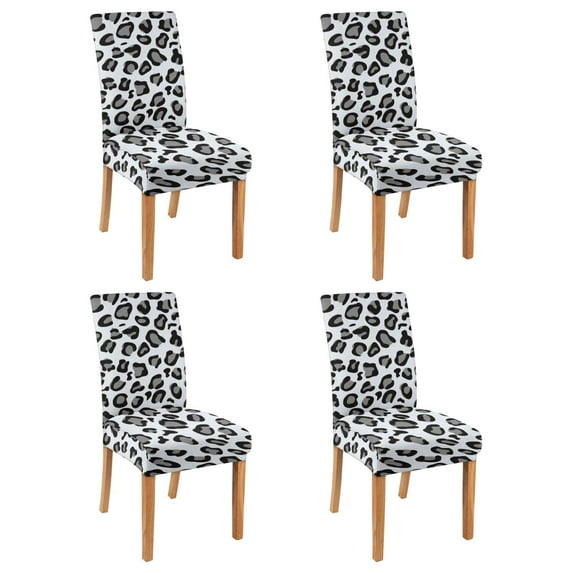Leopard Print Dining Chair Covers 4 Pack Cartoon Animal Design Washable Polyester Stretch Slipcovers Removable Seat Protector for Unique Home Style