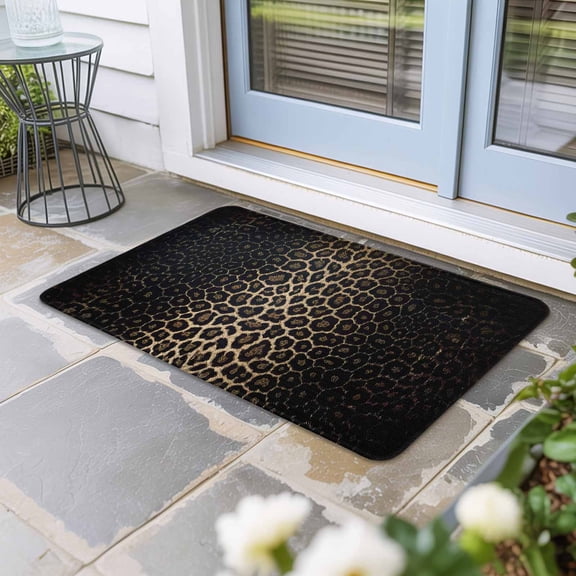 Leopard Print Door Mat Indoor Outdoor,Chic Abstract Black Brown Animals Texture Non Slip Welcome Mat with Rubber Backing,Absorbent Fabric Front Door Mats Entryway Rug for Home Patio Entrance 16"x24"