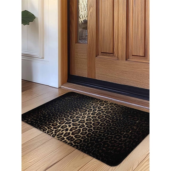 Leopard Print Door Mat Indoor Outdoor Entrance, Non Slip Rug for Kitchen Bathroom Entryway Rug, Chic Abstract Black Brown Animals Texture Washable Doormat Floor Mat for Office 20x31.5 Inch
