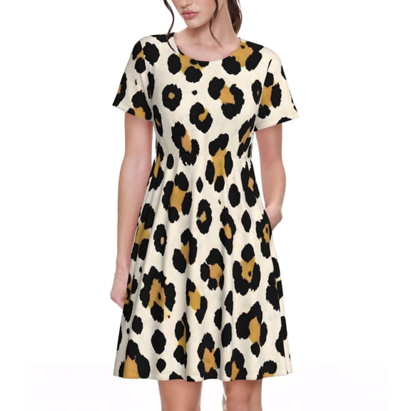 Leopard Print Dresses Short Sleeve Nightdresses for Women
