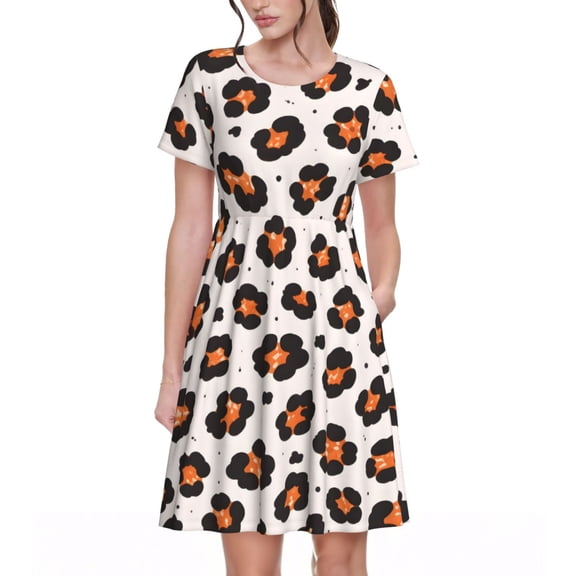 Leopard Print Dresses Short Sleeve Nightdresses for Women