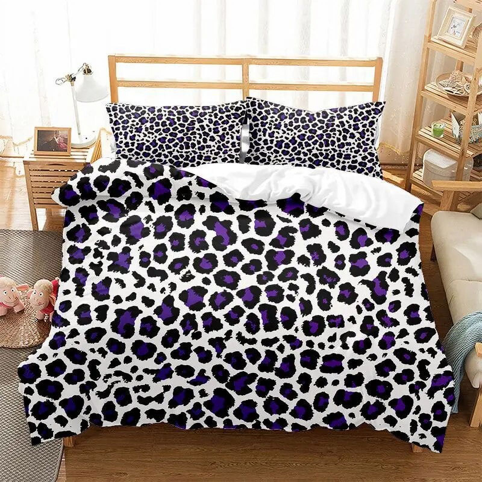Leopard Print Duvet Cover King/ Size White and Black Wild Animal Print
