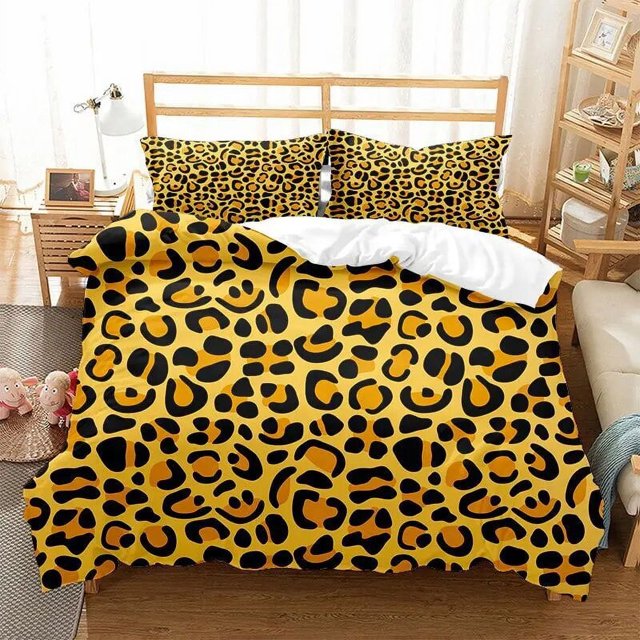 Leopard Print Duvet Cover King/ Size White and Black Wild Animal Print