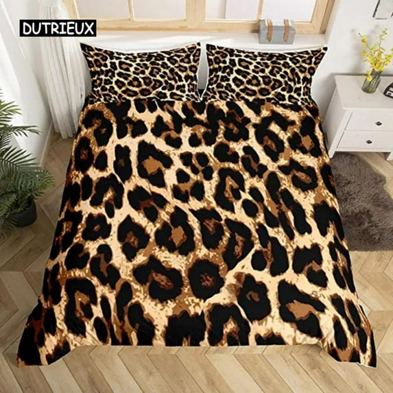 Leopard Print Duvet Cover Safari Cheetah Africa Animal Bedding Set Men Women Bedroom Decor Black And