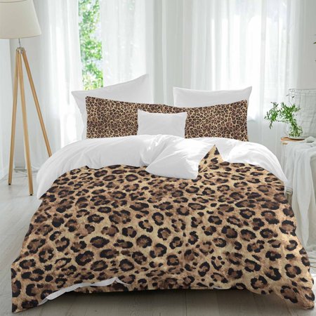 Leopard Print Duvet Cover Set California King Size, Animal Abstract Retro 4 Piece Bedding Set with Zipper Closure & Corner Ties Soft Breathable Comforter Cover for Bedroom