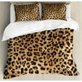 thumbnail image 1 of Leopard Print Duvet Cover Set Queen Size, Skin Pattern of a Wild African Safari Animal Powerful Panthera Big Cat, Decorative 3 Piece Bedding Set with 2 Pillow Shams, Pale Brown Black, by Ambesonne, 1 of 2