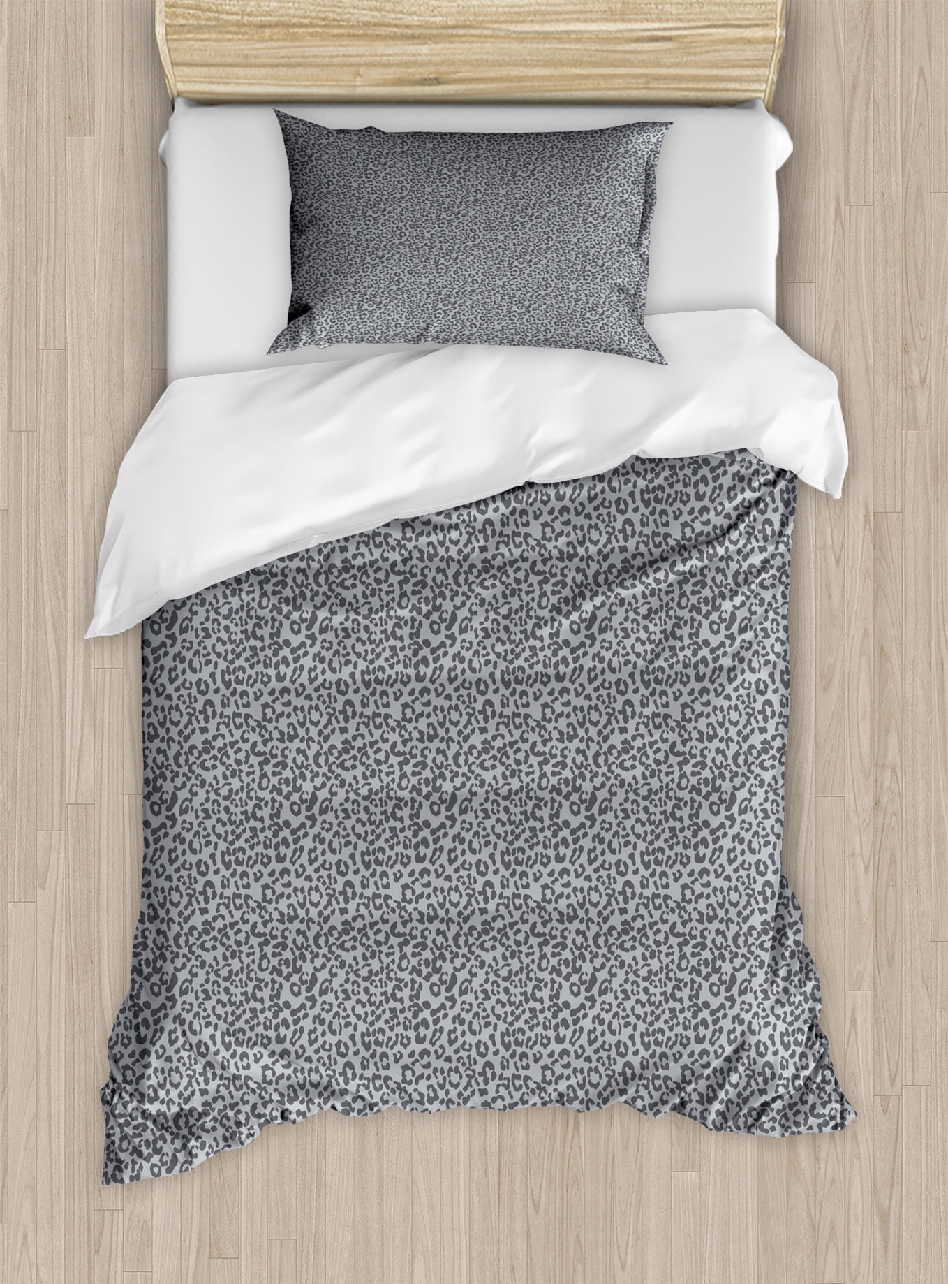 Twin Charcoal Grey Animal Print Duvet Cover Set