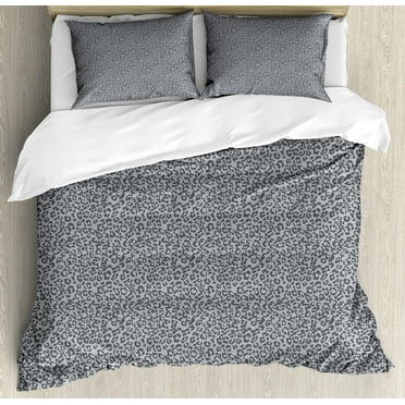 Leopard Print Duvet Cover Set, Repetitive Wild Animal Pattern Monotone Grey Colors Fashion, Decorative 3 Piece Bedding Set with 2 Pillow Shams, Calking Size, Charcoal Grey Pale Taupe, by Ambesonne
