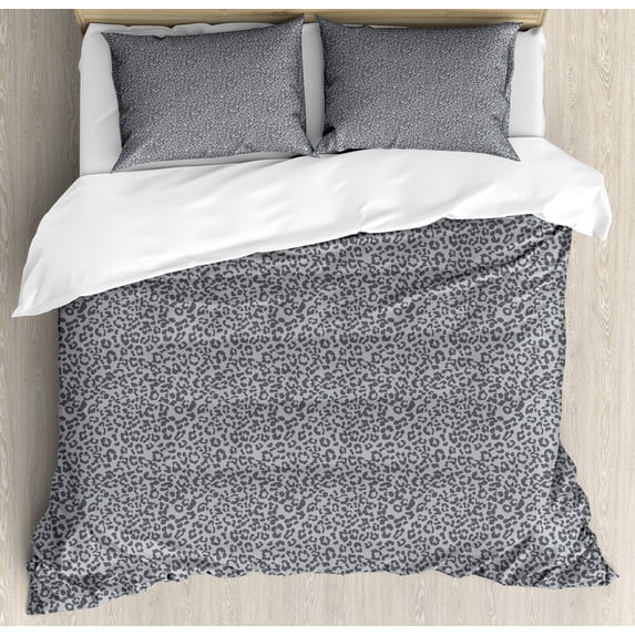 Leopard Print Duvet Cover Set, Repetitive Wild Animal Pattern Monotone Grey Colors Fashion, Decorative 3 Piece Bedding Set with 2 Pillow Shams, Calking Size, Charcoal Grey Pale Taupe, by Ambesonne