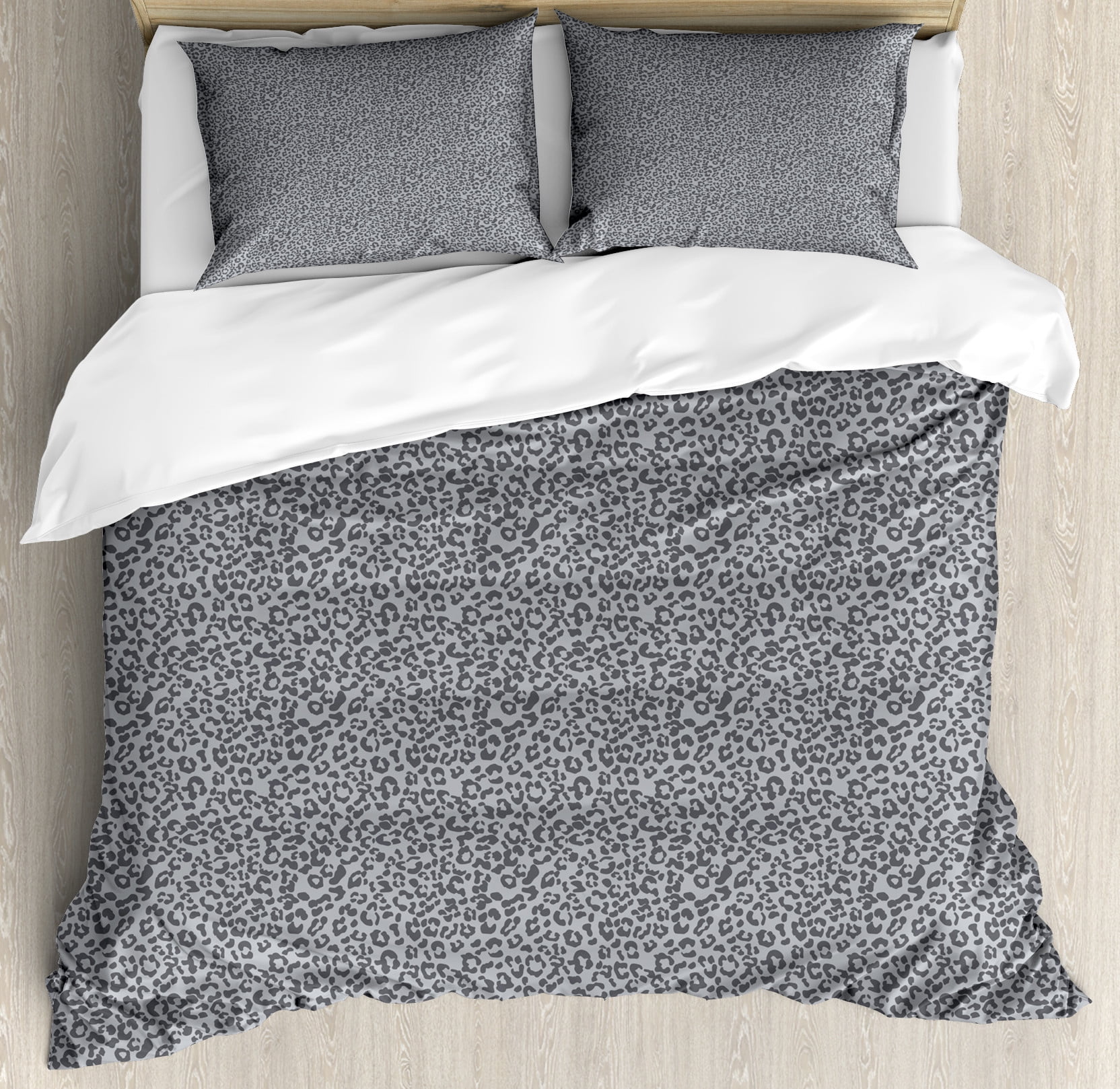 Charcoal Grey Leopard Print Queen Duvet Cover Set