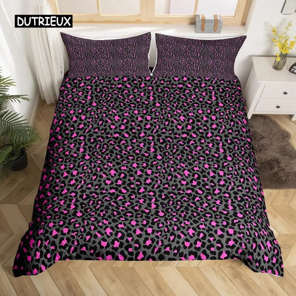 Leopard Print Duvet Cover Set Size Red Floral Petal Pattern Comforter