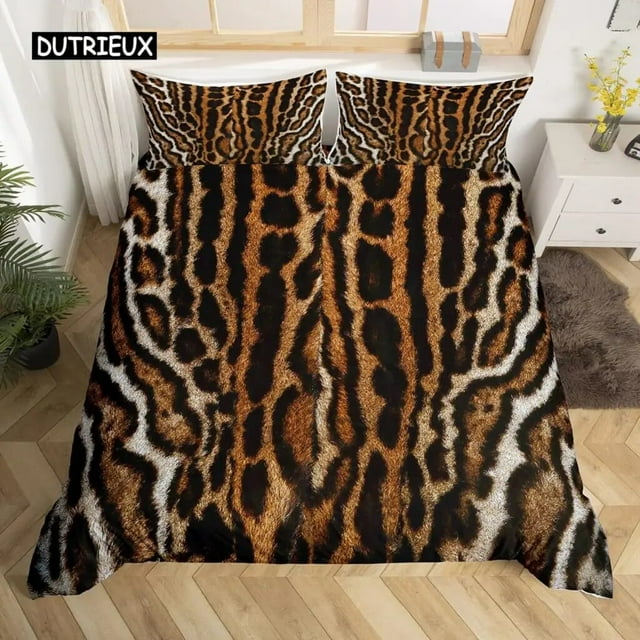 Leopard Print Duvet Cover Set Size Red Floral Petal Pattern Comforter