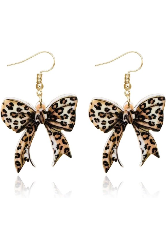 Leopard Print Earrings for Women Brown Geometric Teardrop Drop Dangle Earring Vintage, Style Q1285