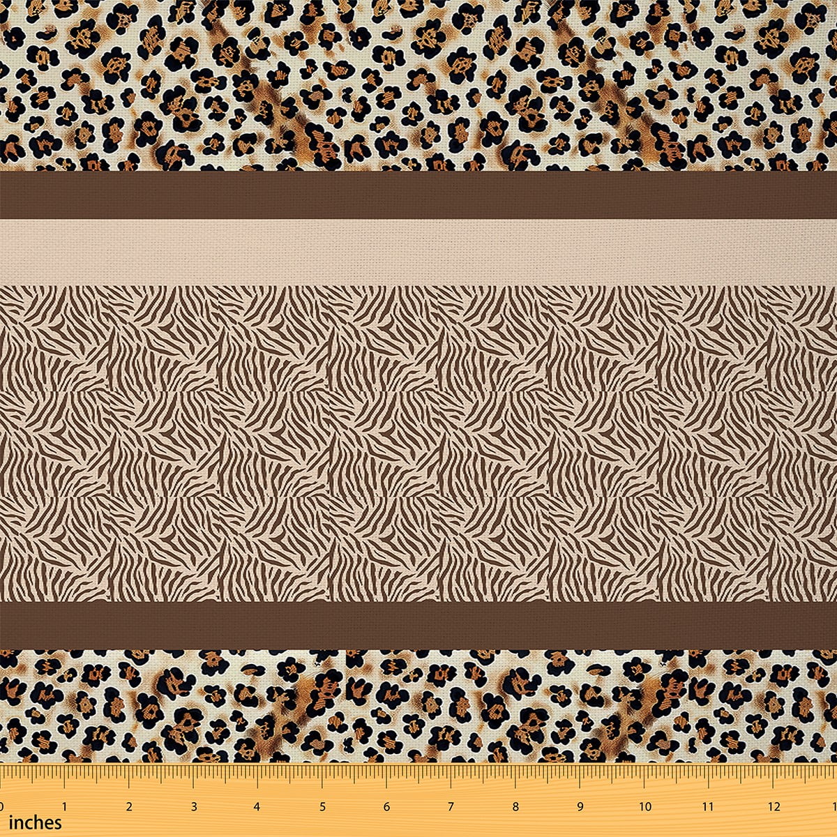 Leopard Print Fabric By The Yard, Brown Zebra Print Splicing Upholstery Fabric, Rustic Animals ...