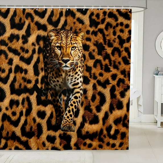 Leopard Print Fabric Shower Curtain Wild Animal Skin Shower Curtain Brown Black Tie Dye Cheetah Bathroom Shower Curtain Sets, South American Animals Waterproof Bathroom Curtains